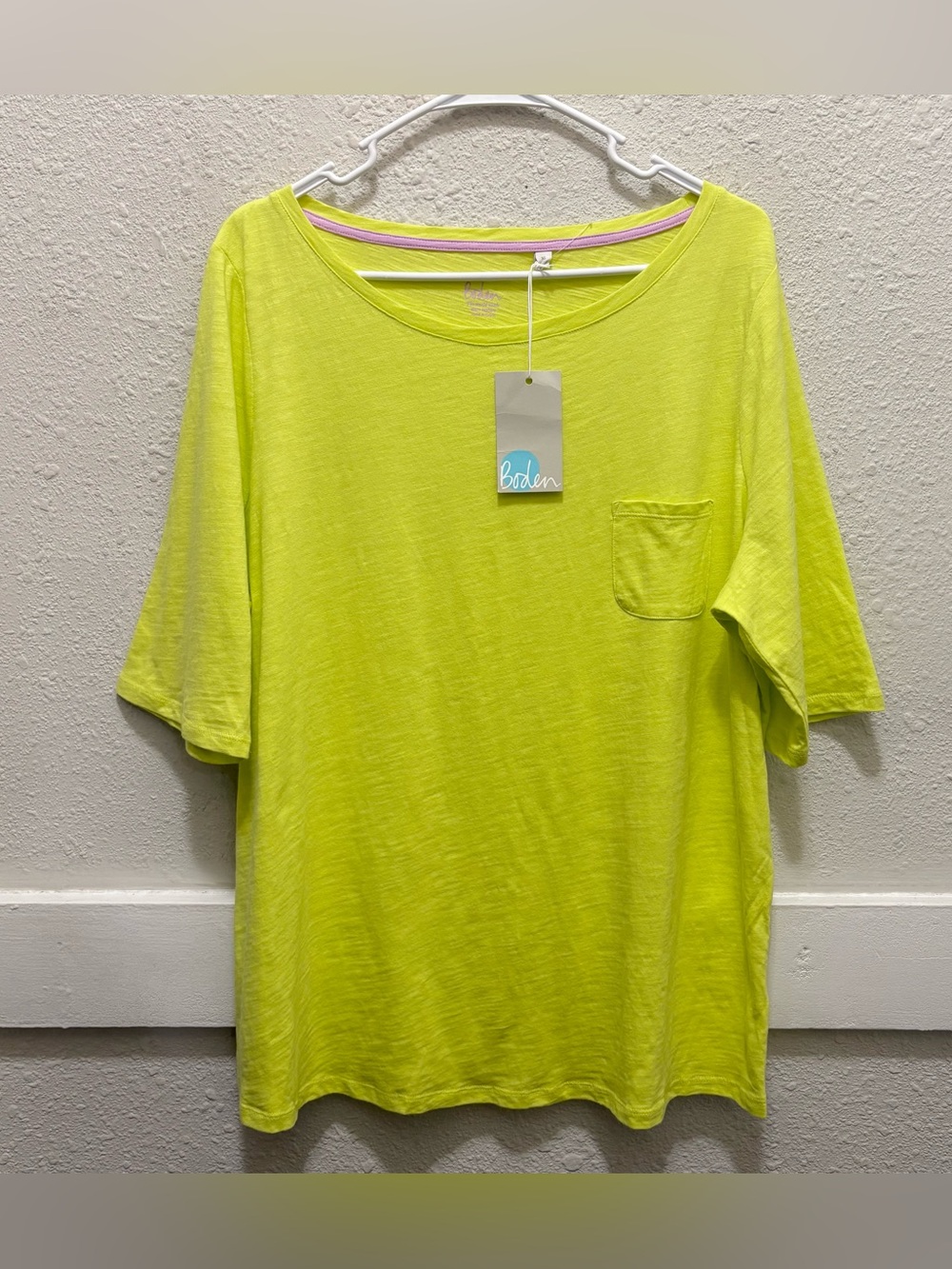 Boden Boat Neck Pocket Half Sleeve Top in Bright Lime NWT XL
